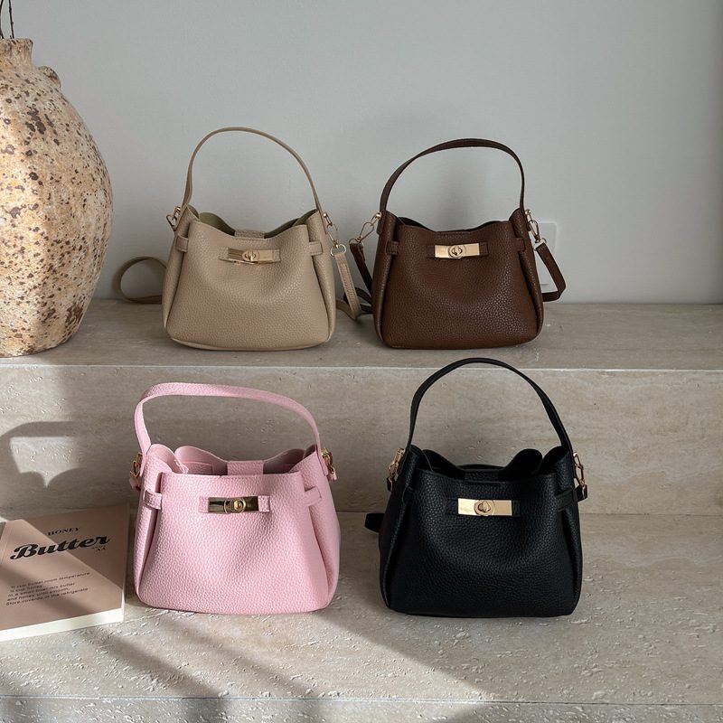 Litchi Grain Bucket Crossbody Bag