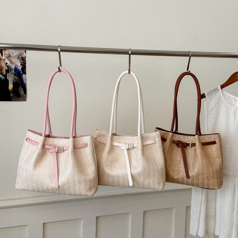 Pleated Woven Basket Bucket Bag