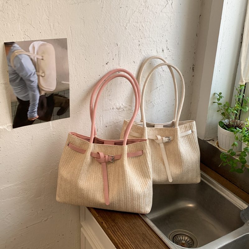 Pleated Woven Basket Bucket Bag view 3