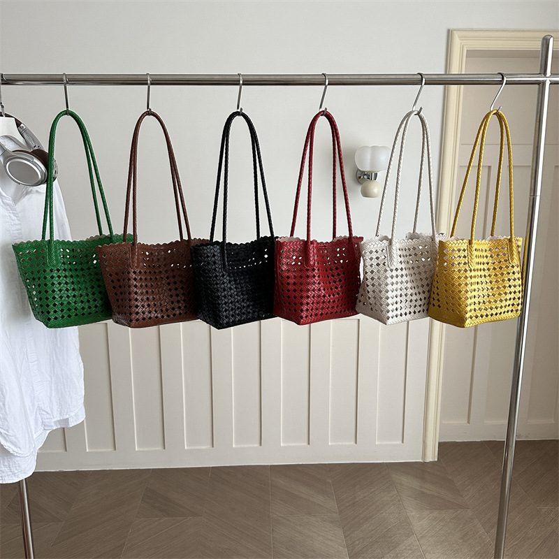 Woven Hollow Basket Bucket Tote Bag