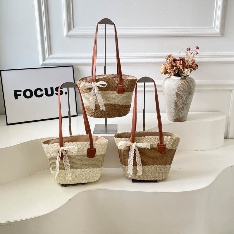 Woven Basket Tote Bucket Bag