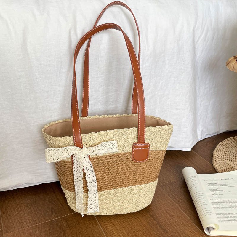 Woven Basket Tote Bucket Bag view 3