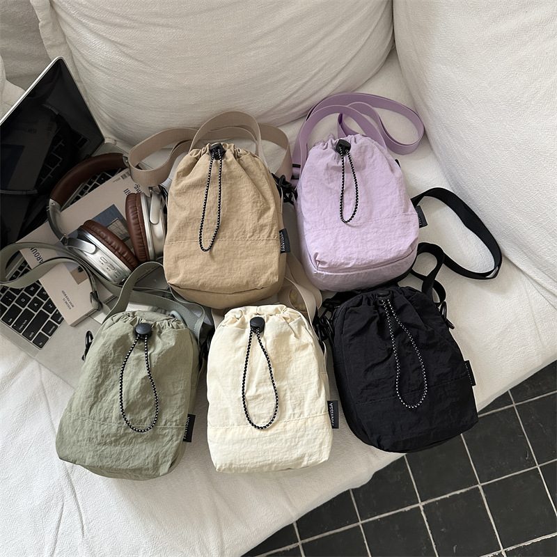 Nylon Drawstring Bucket Crossbody Mini Phone Bag