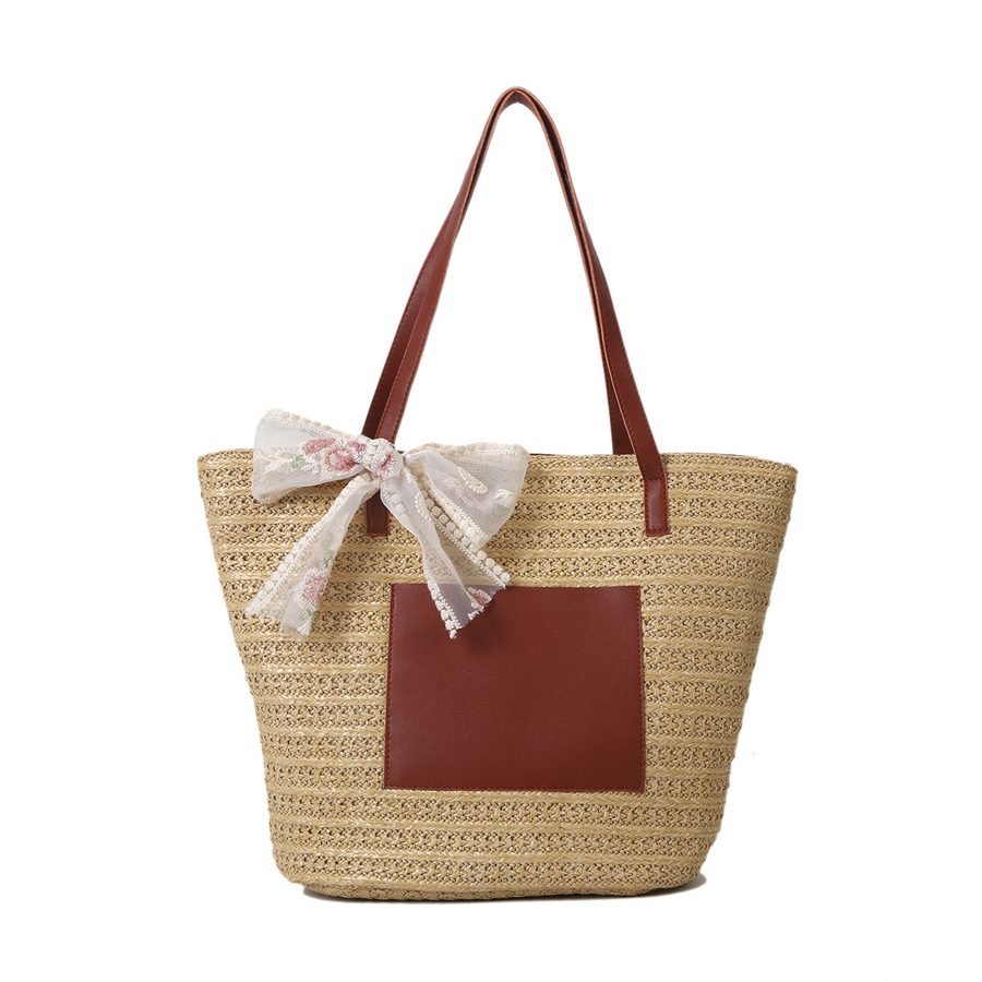 Sac seau cabas de plage en paille tissée view 6