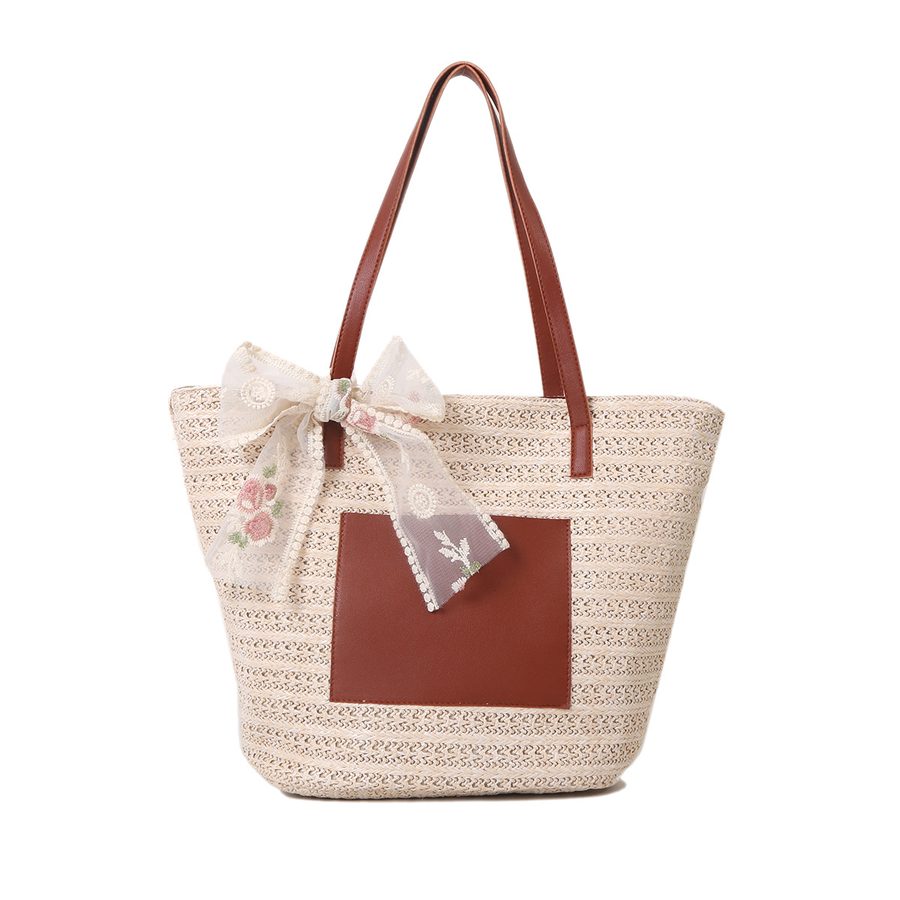 Sac seau cabas de plage en paille tissée view 7