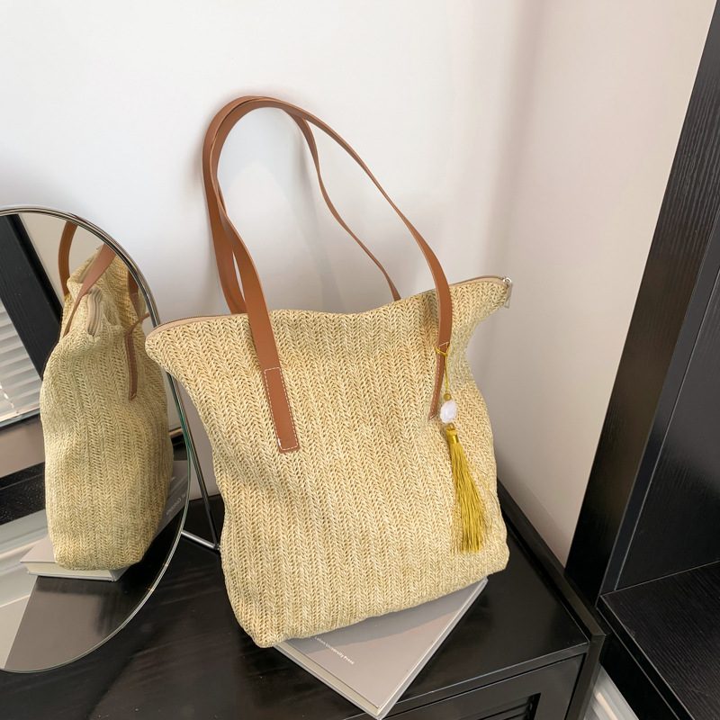 Woven Top-Handle Bucket Tote Bag view 2