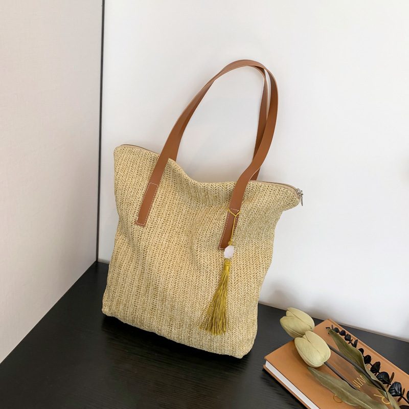 Woven Top-Handle Bucket Tote Bag view 3