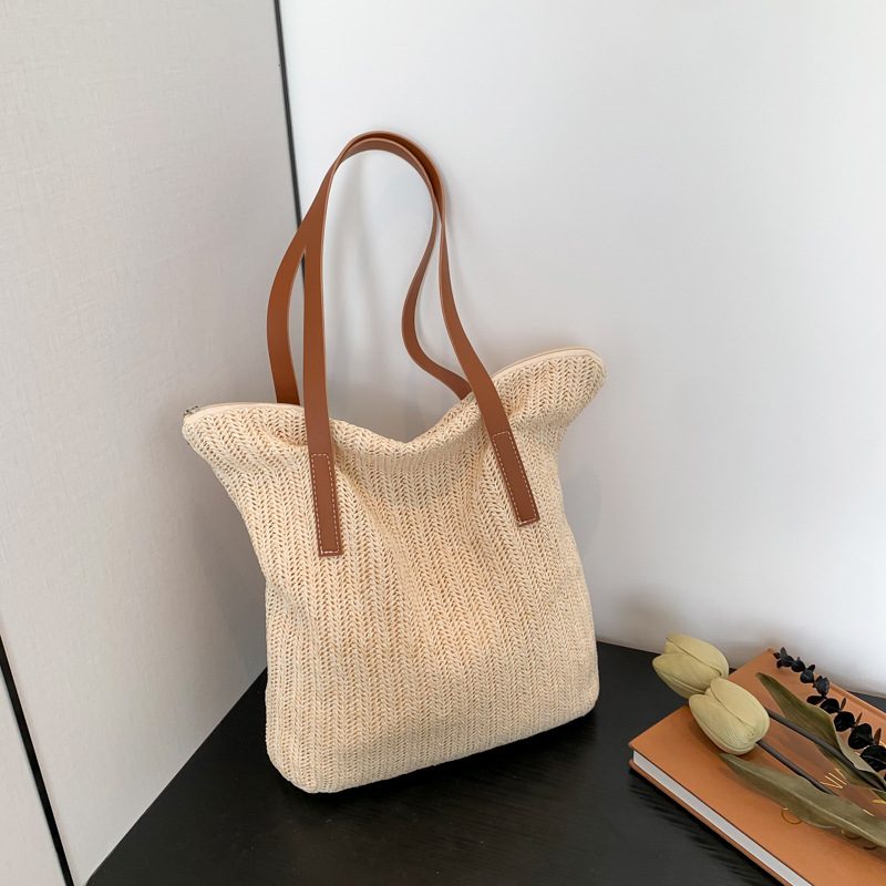 Woven Top-Handle Bucket Tote Bag view 4