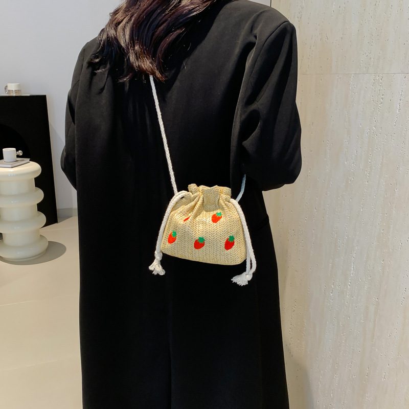 Woven Straw Mini Bucket Crossbody Bag view 2