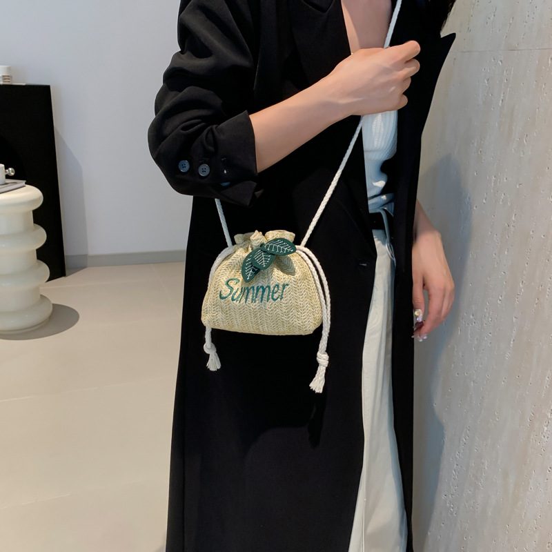 Woven Straw Mini Bucket Crossbody Bag view 3