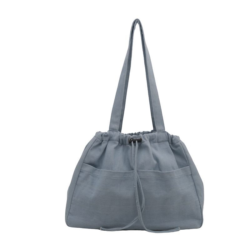 Denim Drawstring Ruched Bucket Bag view 6