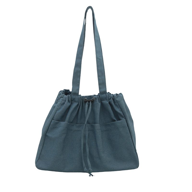 Denim Drawstring Ruched Bucket Bag view 7