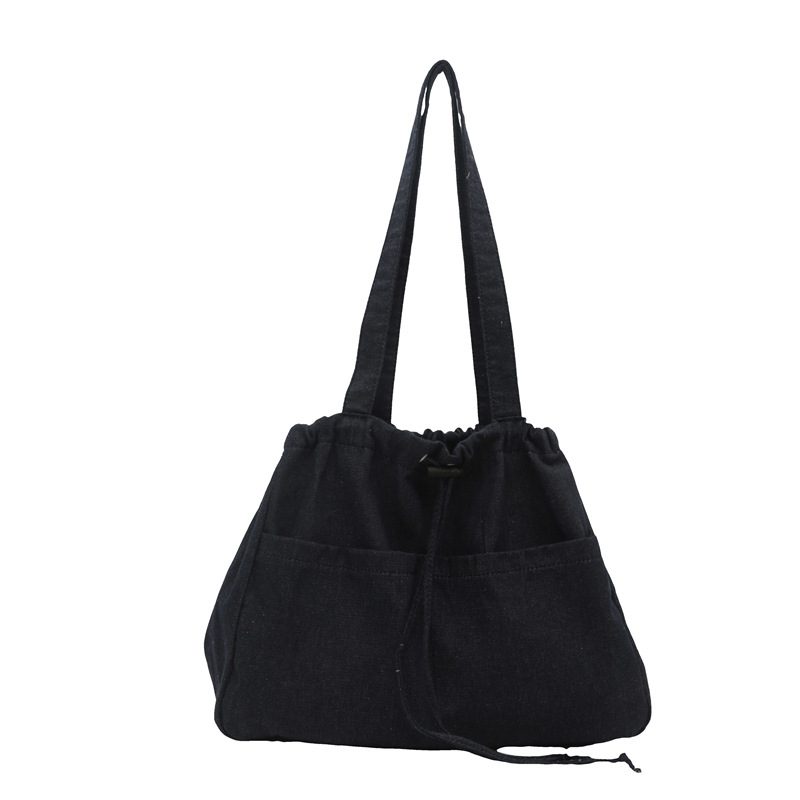 Denim Drawstring Ruched Bucket Bag view 9