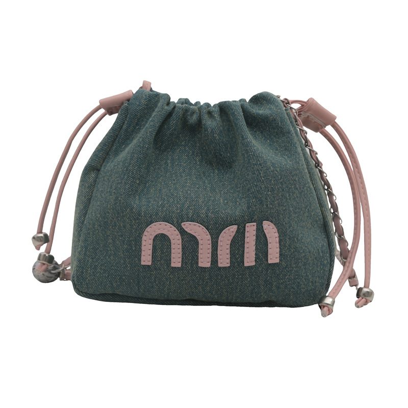 Denim Drawstring Bucket Bag view 10