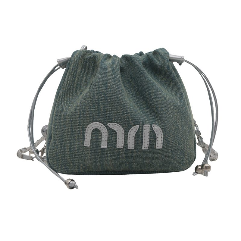 Denim Drawstring Bucket Bag view 11