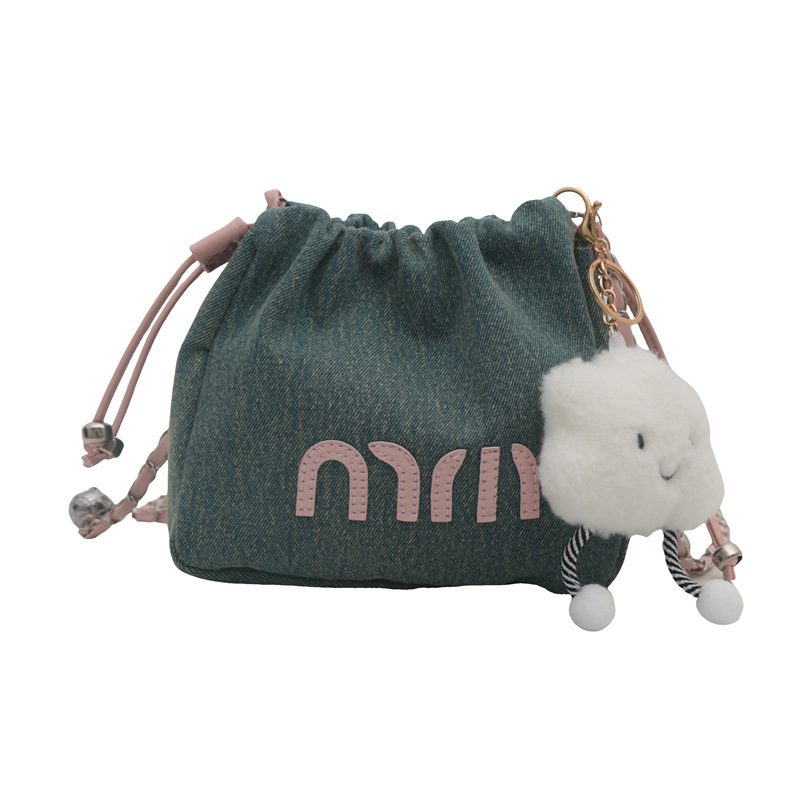 Denim Drawstring Bucket Bag view 7