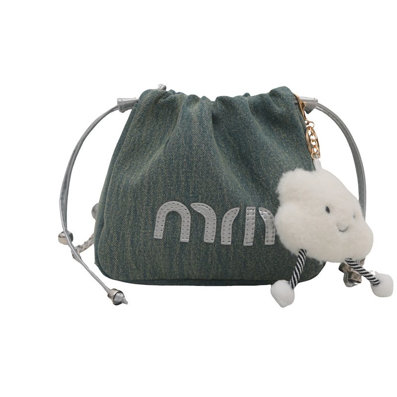 Denim Drawstring Bucket Bag view 8