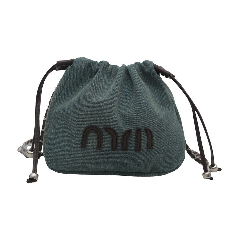 Denim Drawstring Bucket Bag view 9