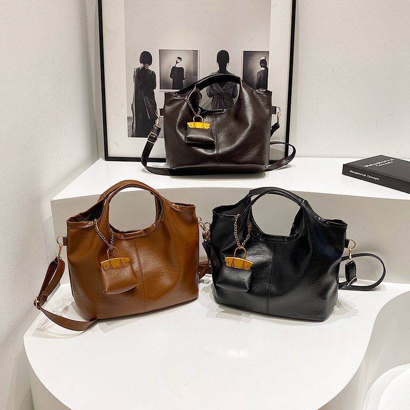 Vintage Soft Leather Bucket Tote Bag