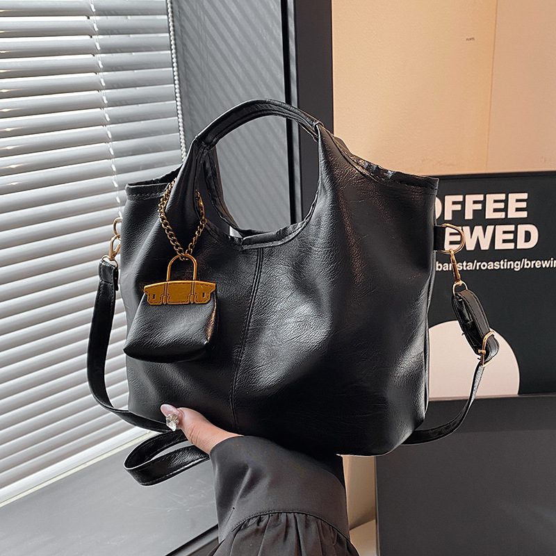 Vintage Soft Leather Bucket Tote Bag view 2