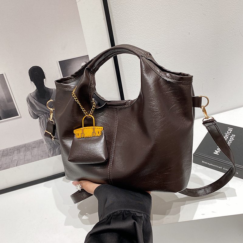 Vintage Soft Leather Bucket Tote Bag view 4