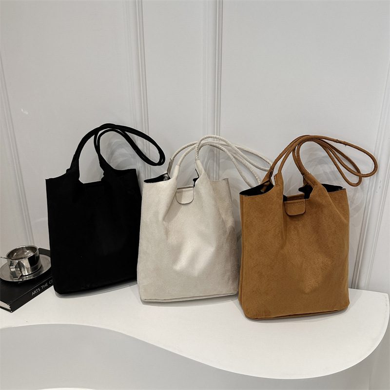 Suede Tote Bucket Bag Large Capacity Shoulder