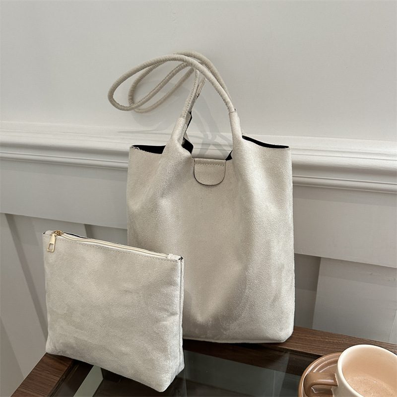 Suede Tote Bucket Bag Large Capacity Shoulder view 2