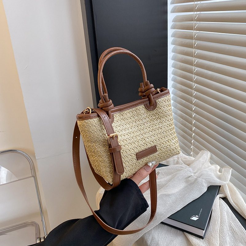 Woven Straw Bucket Crossbody Bag view 3