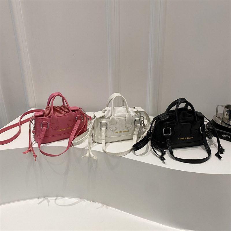 Solid Color Drawstring Bucket Crossbody Bag