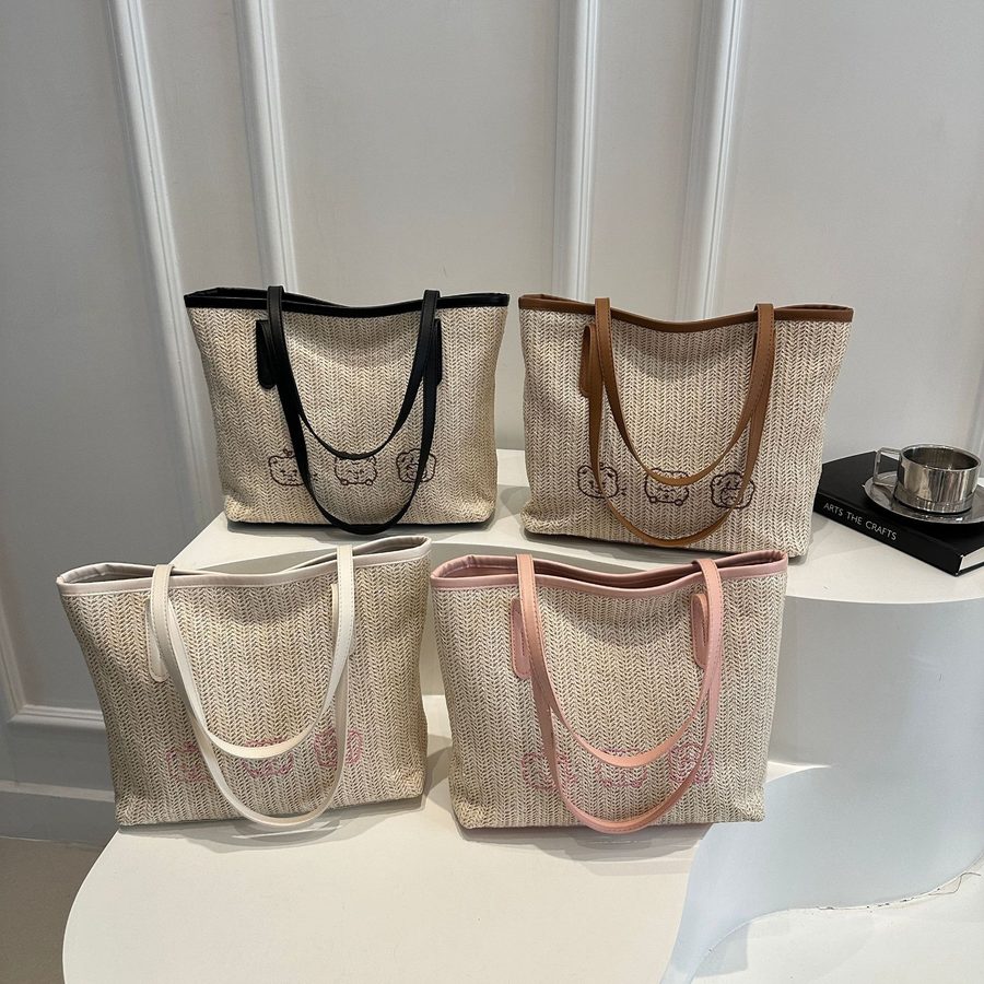 Woven Straw Large Capacity Bucket Crossbody Bag