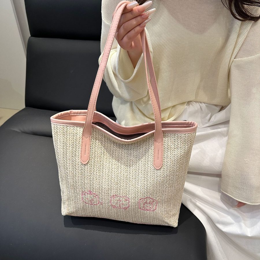 Crossbody-Eimer-Tasche aus gewebtem Stroh mit großem Fassungsvermögen view 2