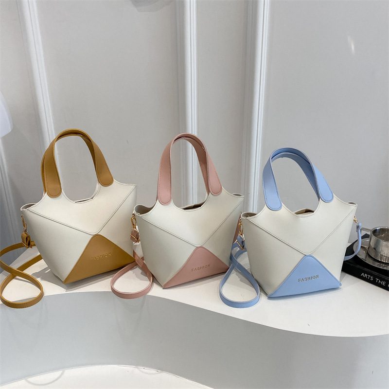 Color-Block PU Bucket Crossbody Bag