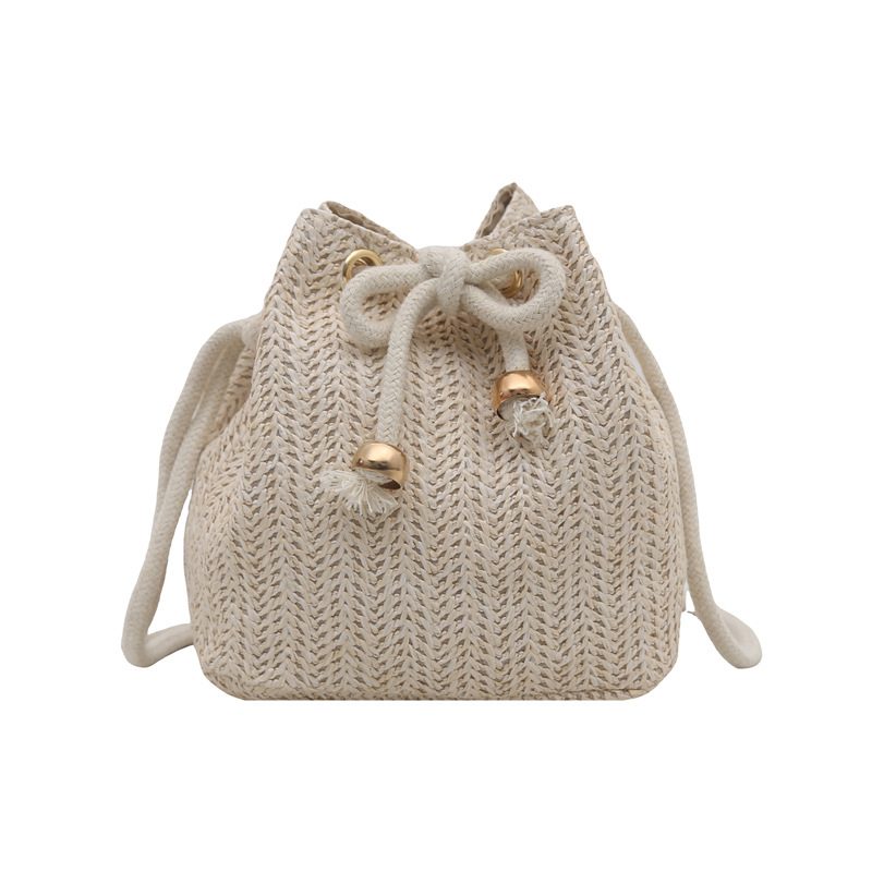Woven Straw Drawstring Bucket Crossbody Bag view 5