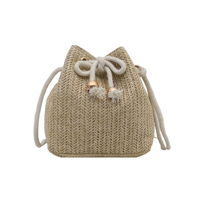 Woven Straw Drawstring Bucket Crossbody Bag view 7