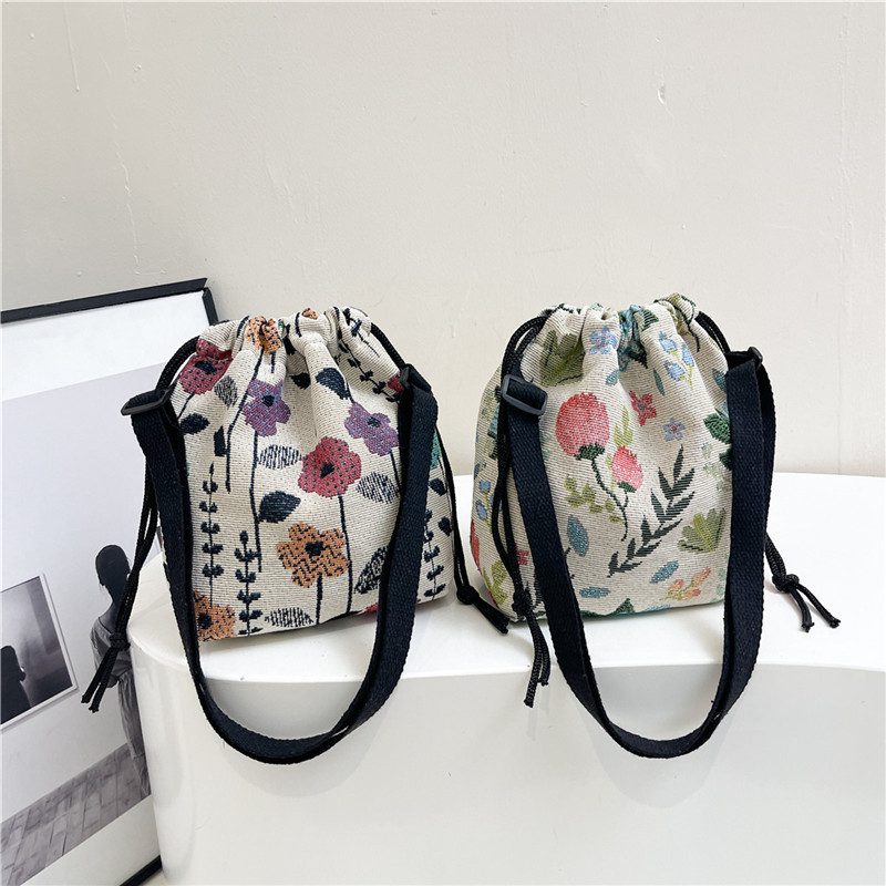 Embroidered Floral Bucket Bag