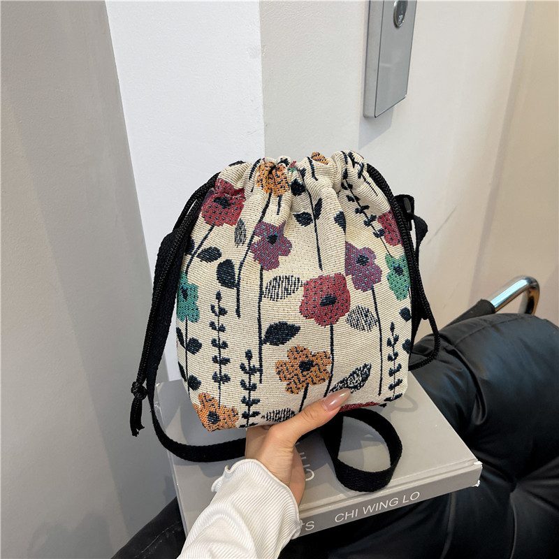 Embroidered Floral Bucket Bag view 4