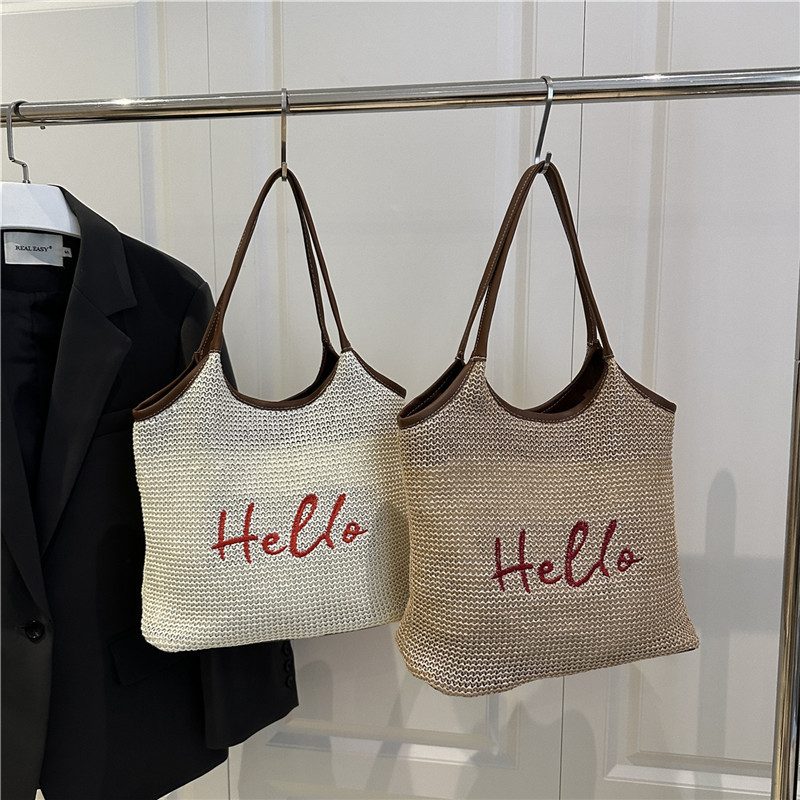 Woven Straw Bucket Shoulder Bag