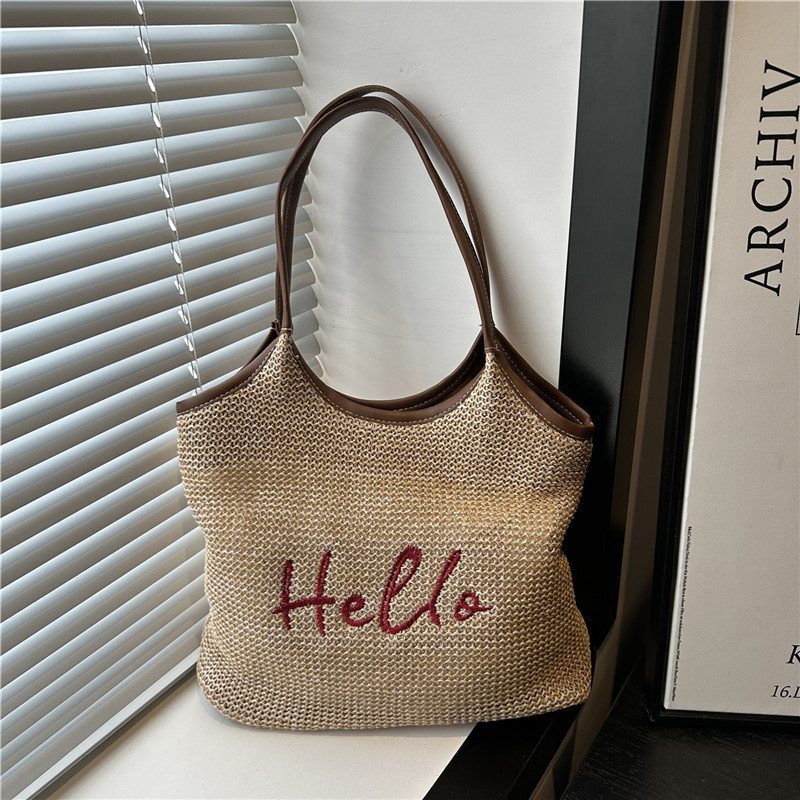 Woven Straw Bucket Shoulder Bag view 3