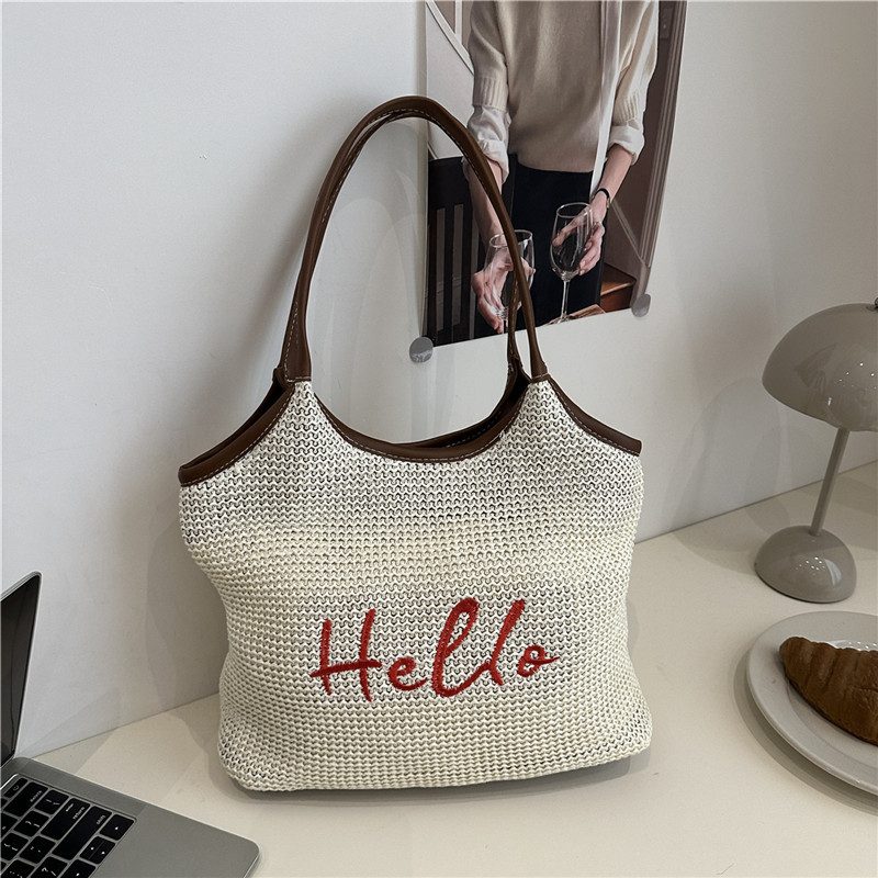 Woven Straw Bucket Shoulder Bag view 4