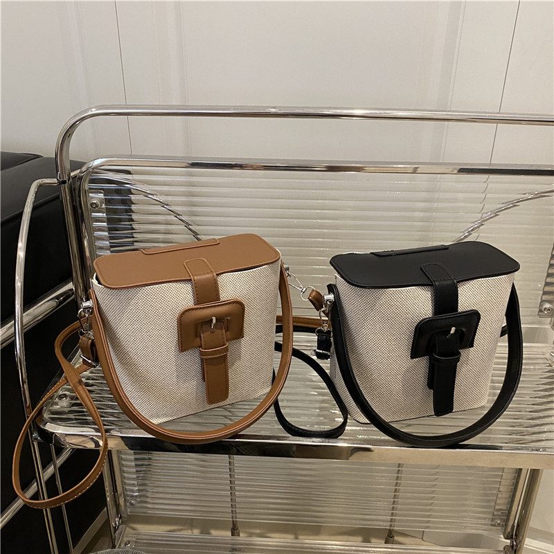 Canvas Color-Block Bucket Crossbody Bag