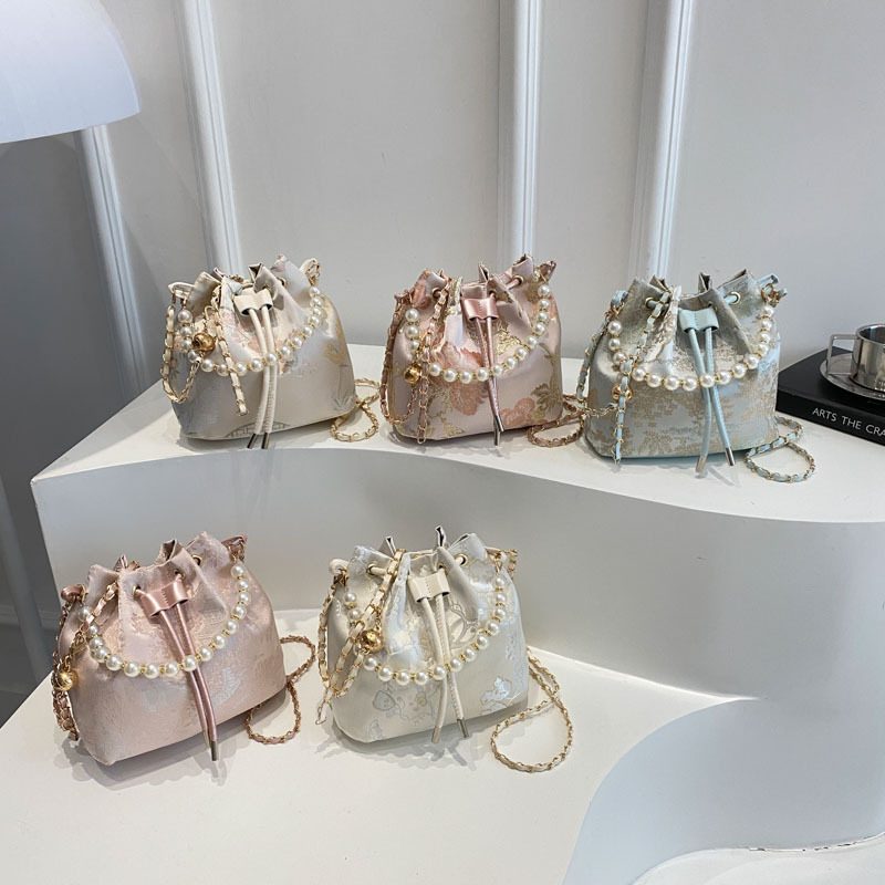 Pearl Embroidered Bucket Crossbody Bag