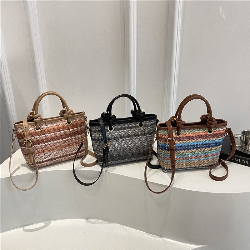 Woven Straw Bucket Crossbody Bag