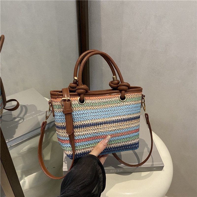 Woven Straw Bucket Crossbody Bag view 2