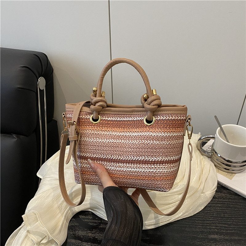 Woven Straw Bucket Crossbody Bag view 3