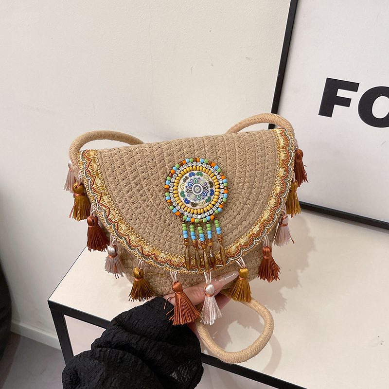 Woven Fringe Bucket Crossbody Bag
