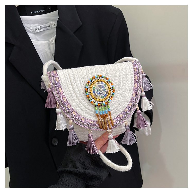 Woven Fringe Bucket Crossbody Bag view 10