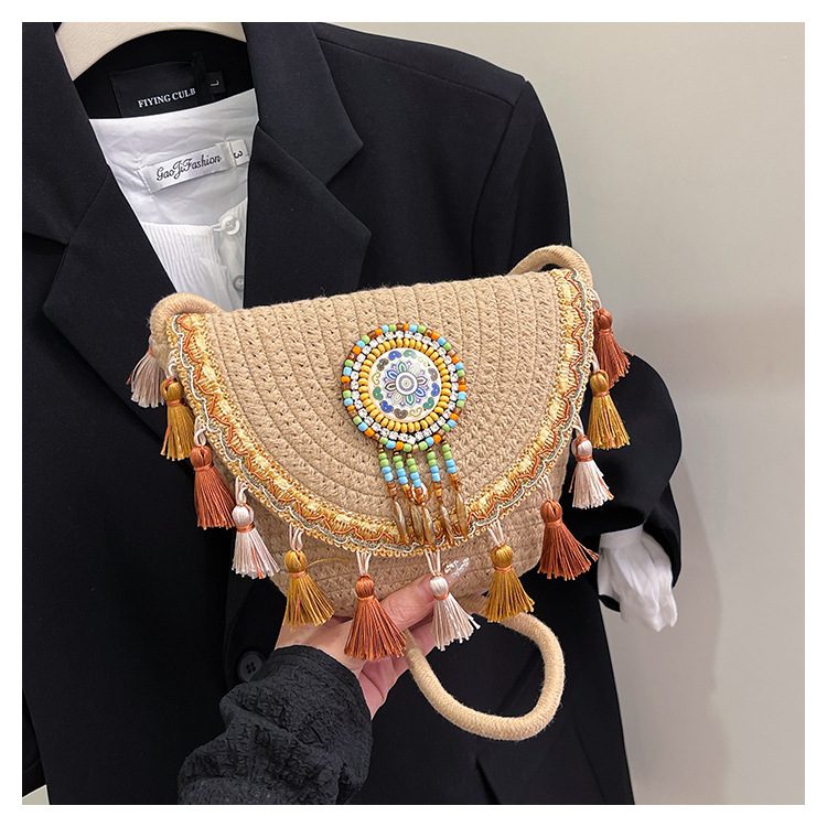Woven Fringe Bucket Crossbody Bag view 11