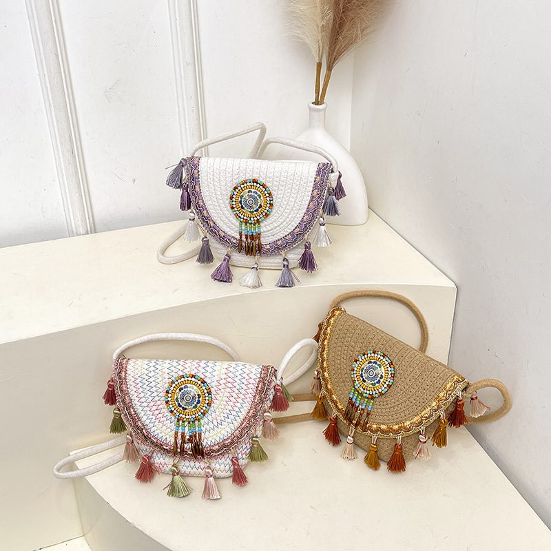 Woven Fringe Bucket Crossbody Bag view 2