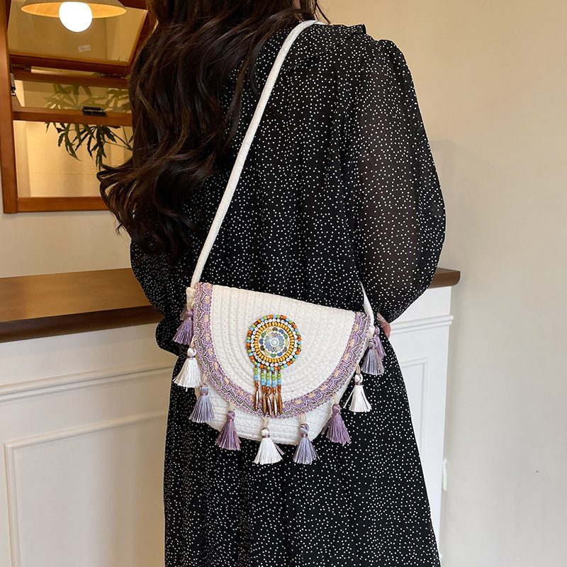 Woven Fringe Bucket Crossbody Bag view 3
