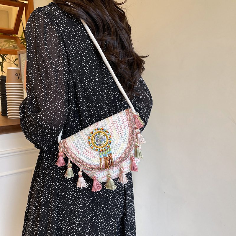 Woven Fringe Bucket Crossbody Bag view 4